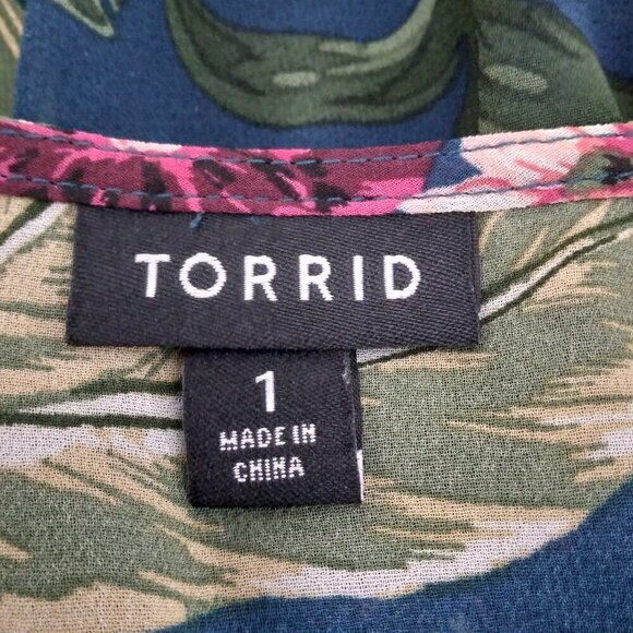Torrid | Button Up Sheer Top Blouse Women Tropical Floral Hi-Lo | Size 1X - Picture 6 of 8
